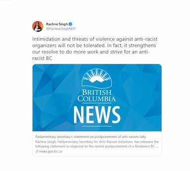 b-c-official-condemns-threats-of-violence-against-anti-racism-rally-organizers
