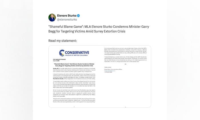 shameful-blame-game-mla-elenore-sturko-condemns-minister-garry-begg-for-targeting-victims-amid-surrey-extortion-crisis